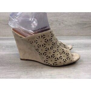 Linea Paolo Wendy Women's 8M  Suede Leather Floral Eyelet Slip-On Brown Wedge